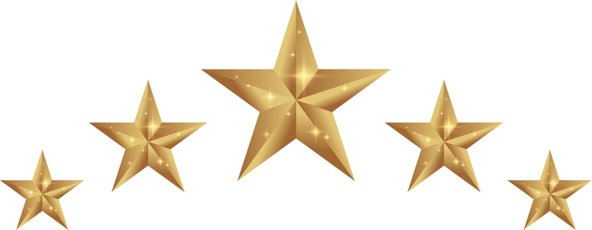five gold stars on a black background